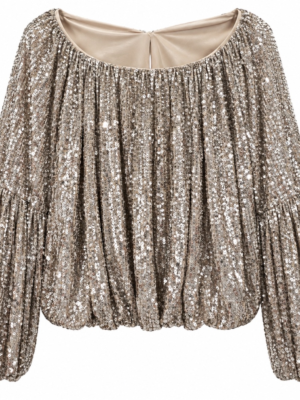 Sequin Balloon Sleeve Top - Champagne